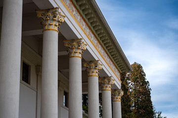 Pillars shot from frontal with a low angle and blue sky