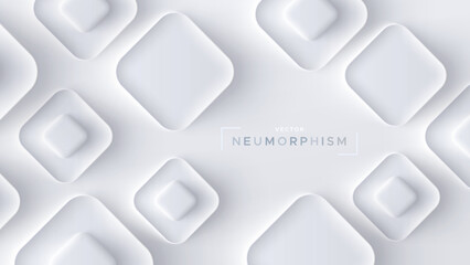 Top view podium, neumorphic bright design. Rectangular shapes with rounded corners. Light, soft, clear and simple vector illustration. Elegant abstract background with copy space.