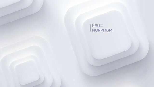 Top view podium, neumorphic bright design. Rectangular shapes with rounded corners. Light, soft, clear and simple vector illustration. Elegant abstract background with copy space.