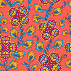 Seamless ornamental oriental pattern. Repeating geometric tiles with mandala. Vector laced decorative background with floral and geometric ornament. Indian or Arabic motive. Boho festival style