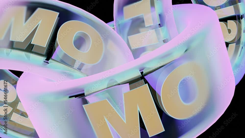 Poster background in 3d animation. design. the ribbon is purple and yellow with large english letters movin