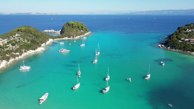 Aerial view of Lakka in Paxos Island Greece