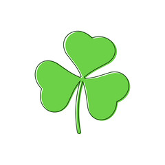 Three leaf clover with outline vector flat illustration isolated on white background