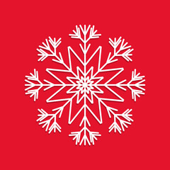 White snowflake with shadow on red background vector illustration