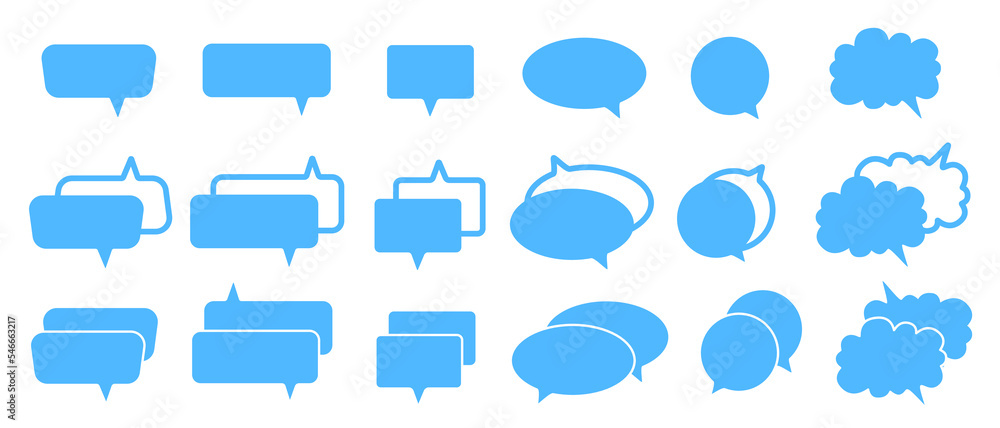 Poster table of messages blue. message bubbles icons. chat design for billboards, apps and web