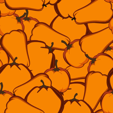 Seamless pattern with pumpkins. Bright orange illustration for kitchen tablecloth, napkins, textile, wrapping paper, eco friendly packaging.