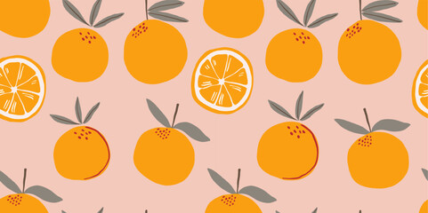 Vector seamless pattern with mandarins. Trendy hand drawn textures. Modern abstract design for paper, cover, fabric, interior decor and other users. Vector illustration