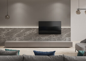 Living room interior in modern design. 3D rendering. - 546664205