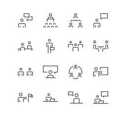 Set of business and communication icons, support, talk, work, speech and linear variety symbols.	
