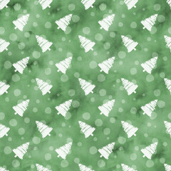 Watercolor traditional Christmas seamless pattern. Green and red holiday winter background. Wrapping paper, Cute Christmas apparel. 