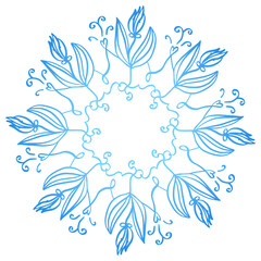 Blue vector Snowflake from tulips and swirls - round wreath. Circle composition.