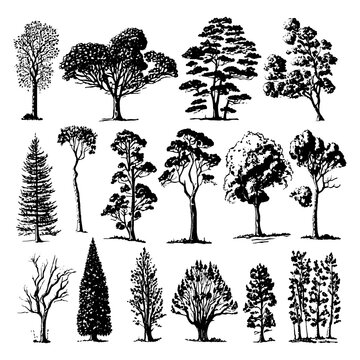 Hand drawn set of trees.