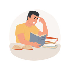 Classical literature isolated cartoon vector illustration. Academic education, teaching high school curriculum, reading list exam, student with pile of books, library collection vector cartoon.