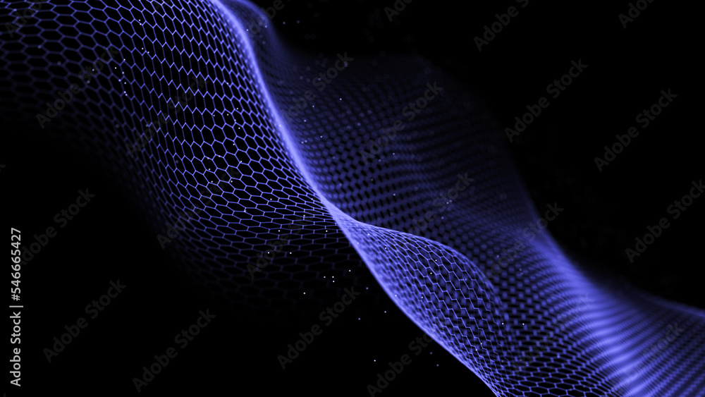 Aufkleber digital gradient hexagon blue wave on the dark background. the futuristic abstract structure of netw