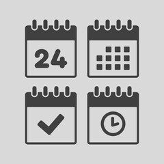 Icon calendar number 24, agenda app, timer, done