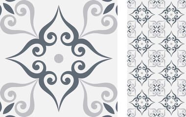 Seamless Azulejo tile. Portuguese and Spain decor. Ceramic tile. Seamless Floral pattern. Vector hand drawn illustration, typical portuguese and spanish tile - 546669075