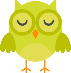 Cute green owl flat icon Cartoon design element