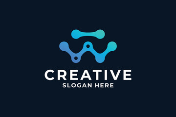 Abstract Letter W logo design with dot, connect combination.