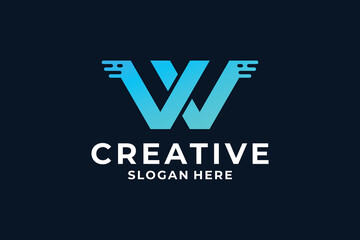 Creative letter W logo design with digital, fast, connection concept.