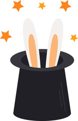 Rabbit ears in magician black hat flat icon Circus element