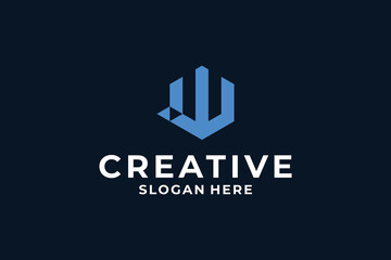 Creative letter W logo design with digital, fast, connection concept.