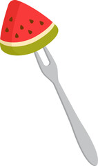 Watermelon on fork flat icon Tasty fruit snack