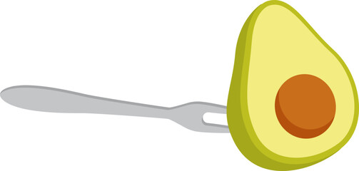 Organic avocado on fork flat icon Balanced nutrition