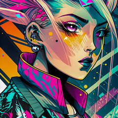 Naklejka premium Cyberpunk, Comics, Manga character design, Anime style