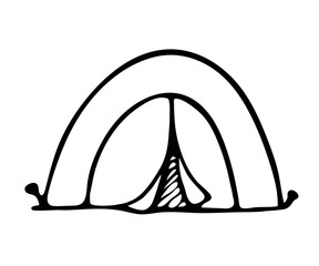 Hand drawn tent doodle icon. Vector camp tent illustration.