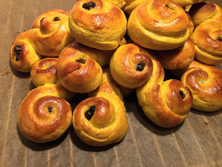 Homemade saffron buns a Swedish tradition before the Saint Lucia holiday in December.