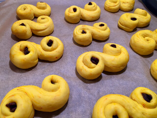 Homemade saffron buns a Swedish tradition before the Saint Lucia holiday in December.