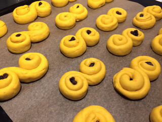 Homemade saffron buns a Swedish tradition before the Saint Lucia holiday in December.