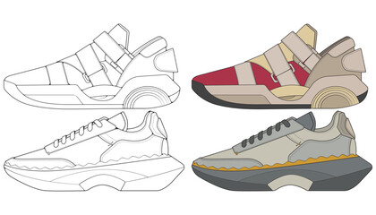 Set off Sneaker shoe . Concept. Flat design. Vector illustration. Sneakers in flat style. - obrazy, fototapety, plakaty