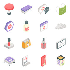 Pack of Medical Instrument Isometric Icons 

