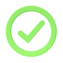 Check 3d render icon - checklist symbol, ok button and success green illustration. Accept checkbox, select checkmark
