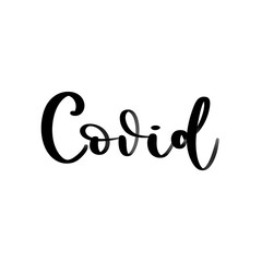 Isolated word Covid written in hand lettering