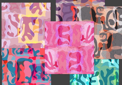 Seamless Pattern Set With Textured Matisse Shapes