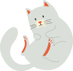 Cute white cat flat icon Funny pet playing