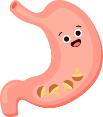 Healthy cartoon stomach flat icon Mushroom diet