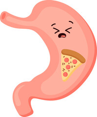 Unhealthy stomach flat icon Pizza inside Stomach ache