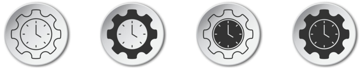 Gear with time licon set. Clock with gear. Flat vector illustration.