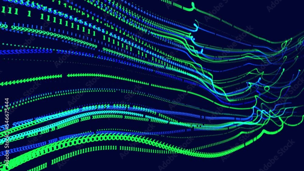 Poster digital waves. vj loop hologram abstract bg. symbols form lines, grid. information concept. sci fi t