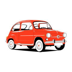 vintage classic red fiat car vector illustration. classic car - obrazy, fototapety, plakaty
