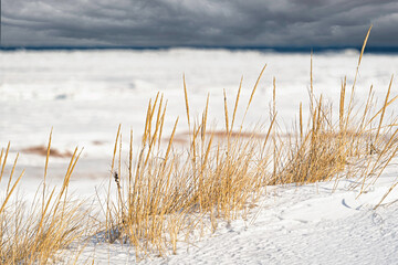 A frozen landscape along the north shore of Prince Edward Island in the PEI National Park, Canada.