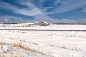 A frozen landscape along the north shore of Prince Edward Island in the PEI National Park, Canada.