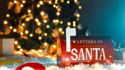 Santa Claus red mailbox under Christmas tree