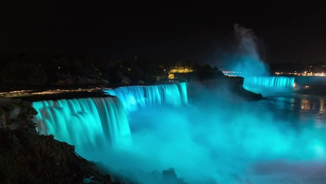 Uhd 4k Timelapse of Night view of American falls at Niagara falls, USA, from the American Side