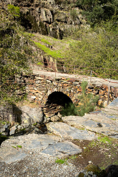 Old bridge, old path to the abandoned village to the village of Drave, Serra da Freita, Arouca, North of Portugal