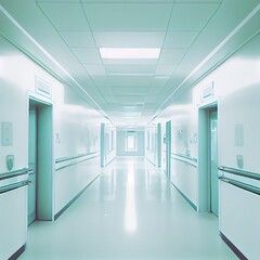 Corridor in building. Sterile hospital hallway.