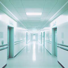 Fototapeta premium Corridor in building. Sterile hospital hallway.